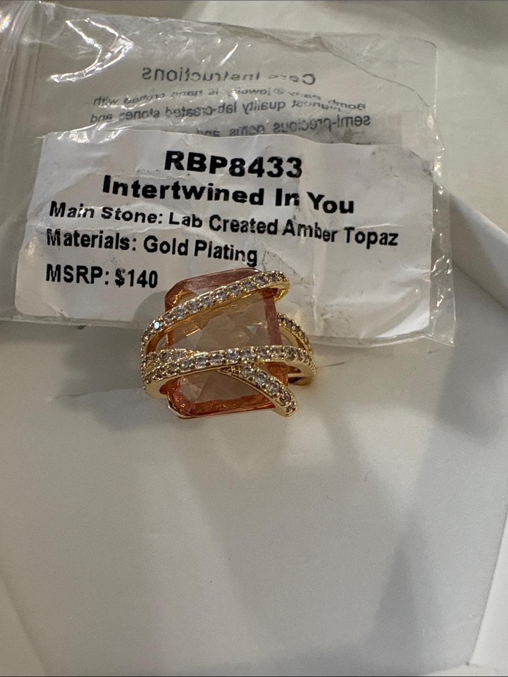 Intertwined In You Gold-Plated Ring with Amber Topaz